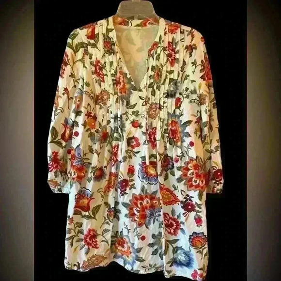 Old Navy Dresses & Skirts - Old Navy Pintuck Floral Swing Tunic Dress Sz S Long Sleeves Knee Length